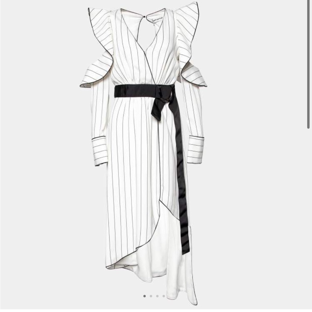 Self Portrait Black White Striped Dress Cold Shoulder